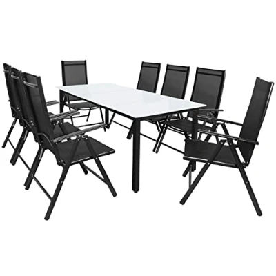 Abbildung von Casaria® Gartenmöbel Set 8 Stühle mit Tisch 190x90cm Aluminium Sicherheitsglas Wetterfest Klappbar Modern Terrasse Balkon Möbel Sitzgruppe Garnitur Bern