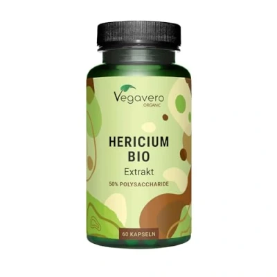 Abbildung von Bio Hericium Erinaceus Kapseln Vegavero® 50% Polysaccharide 500 mg organic Löwenmähne Pilz Extrakt entspricht mind. 7500 Pulver Laborgeprüft Ohne Zusätze 60 Stück Vegan