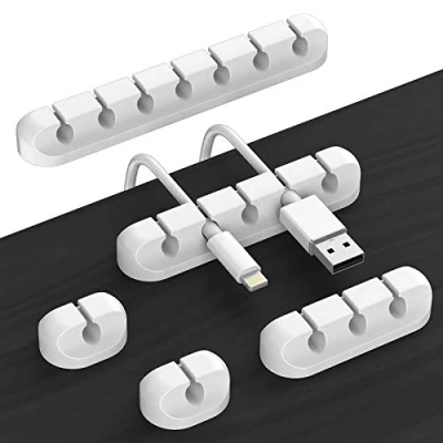 Abbildung von Kabelhalter Kabelclips, 5 Stück Kabelmanagement, Klebehaken für Schreibtisch, Netzkabel, USB Ladekabel, Ladegeräte, Audiokabel, Büro und Privatanwender (Weiß, 1 3 7 Steckplätzen)