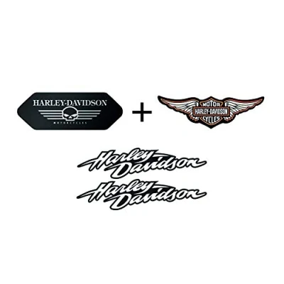 Abbildung von Retrolo Sticker für Motorradhelm, Harley Davidson, komplettes Set, schwarze Flügel (4 Sticker)