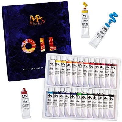 Abbildung von MozArt Supplies Ölfarbe Premium Ölfarben Set Künstlerfarben Öl Künstler Malfarbe, 24 Farben 12 ml je Tube