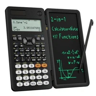 Abbildung von Verbesserter 991ES Plus wissenschaftlicher Taschenrechner, ROATEE professioneller Finanzrechner mit löschbarem LCD Schreibtablet, Solar und Akku, Tischrechner Notizblock für Büro, Schule