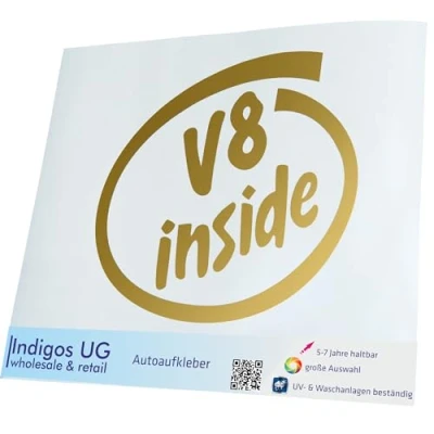 Abbildung von INDIGOS UG Aufkleber Autoaufkleber JDM Die Cut Auto 200x183 mm V8 Inside Gold Heckscheibe Heckscheibenaufkleber Sticker Tuning