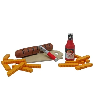 Abbildung von Tanner Spiellebensmittel Bratwurst zum Schneiden mit Pommes und Werder Ketchup, aus Holz, FSC® schützt Wald weltweit
