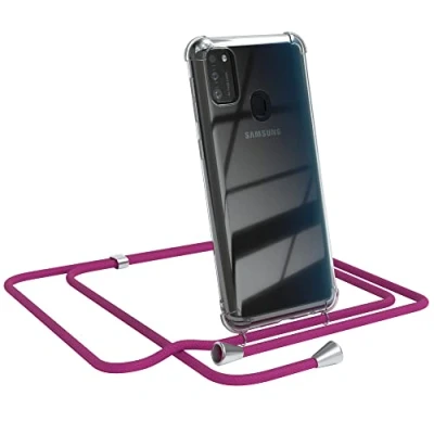 Abbildung von EAZY CASE Handykette kompatibel mit Samsung Galaxy M30s / M21 Handyhülle Umhängeband, Handykordel Schutzhülle, Silikonhülle, Hülle Band, Stylische Kette für Smartphone, Pink