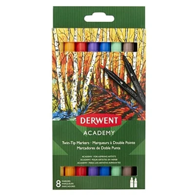 Abbildung von Derwent Academy 98206 Marker, feine Spitze, mit Pinsel, 8 Stück