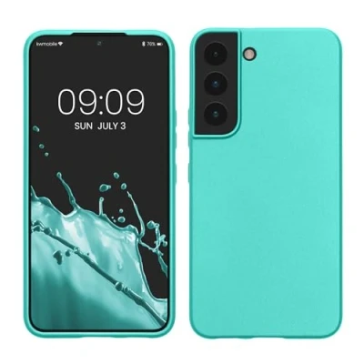 Abbildung von kwmobile Case kompatibel mit Samsung Galaxy S22 Hülle Schutzhülle aus Silikon metallisch schimmernd Handyhülle Metallic Türkis