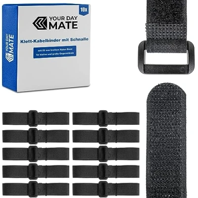 Abbildung von Klett Kabelbinder mit Schnalle, 10 Stück, 30 cm Länge, in Schwarz, Kabelklett aus Nylon, Schnallenklettband, wiederverschließbare Kabelorganisation, Verschluss, Klemme Kabel Band