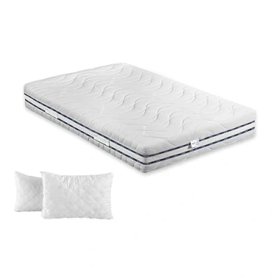 Abbildung von Matratze 155 x 200 Taschenfederkern und 7 Zonen Memory Schaum, 1600 unabhängige Federn, halbstarr, gesteppter Stoff, abziehbar, medizinisches Produkt. Kissen aus Schaumstoff Promo