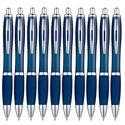 Abbildung von Libetui 10 Stück ergonomische Kugelschreiber Set Kuli Blau blauschreibend rutschfeste Griffzone Großraumine Kulli Haushalt Büro Schule Gehäuse Dunkelblau