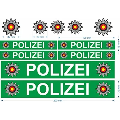 Abbildung von beihaasnatuerlich® Polizei Aufkleber 11 teiliges Sticker Set Kratzfest wetterbeständige Folie Zubehör für Bobbycar, Fahrrad, Laufrad, Modellbau, Bike, Boot, Auto, Playmobil Plakette RC