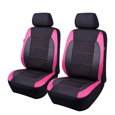 Abbildung von Flying Banner Gabardine Autositzbezüge aus Netzstoff, kompatibel mit Airbag, Universal, für die meisten Autos, LKWs, Lieferwagen, SUVs (Schwarz und Rosa)