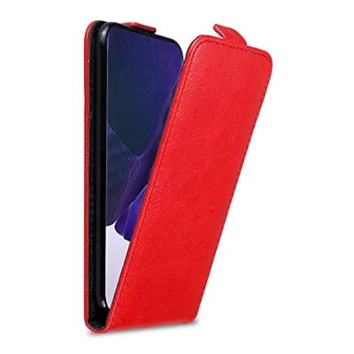 Abbildung von Cadorabo Hülle kompatibel mit Samsung Galaxy Note 20 Ultra Flip Design aus Premium Kunst Leder Klappbare Stoßfeste Magnetische Cover für Tasche in Rot