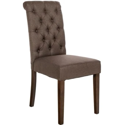Abbildung von CLP Esszimmerstuhl Lisburn I Samt Stoff Polsterstuhl Gesteppt Chesterfield Design, Farbe:braun, Material:Stoff