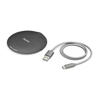 Abbildung von Hama Kabelloses Ladegerät 10 W Qi FC10 Metall (Induktionsladegerät, kompatibel mit iPhone 12/11/11 Pro/XS/XS Max/XR/X /8/8 Plus, Samsung Galaxy S10 /S9 + /S8 /S6, Universal Charging Pad)