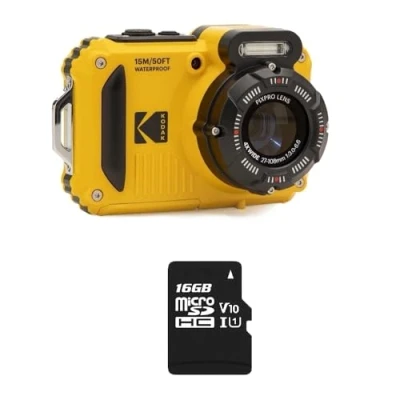 Abbildung von Kodak Pixpro Pack WPZ2 + 1 SD Karte Kompakt 16 M Pixel, wasserdicht bis 15 m, stoßfest, Video 720p, LCD Display 2,7 Zoll Lithium Ionen Akku Gelb
