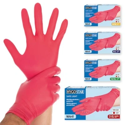 Abbildung von 10 x HygoStar Nitril Handschuh Safe Light puderfrei S 24cm rot VE=100