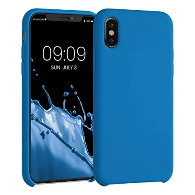 Abbildung von kwmobile Hülle kompatibel mit Apple iPhone X Silikon Handy Case Handyhülle weiche Oberfläche kabelloses Laden Blue Reef