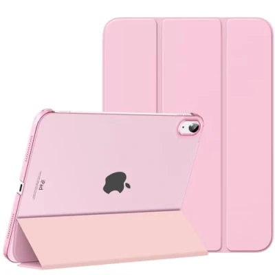 Abbildung von MoKo Hülle für ipad 10 Generation 2022, 10,9 Dünne Leichte PU Leder Tablet mit Auto Schlaf/Aufwach Funktion Transluzente PC Rückseite, Strauß rosa