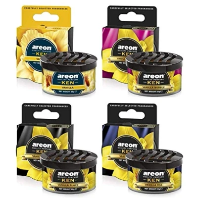 Abbildung von AREON Ken Lufterfrischer Vanille Mix Auto Duft Autoduft Wohnung Dose Duftdose Erfrischer 3D Set (Vanilla Pack x 4)