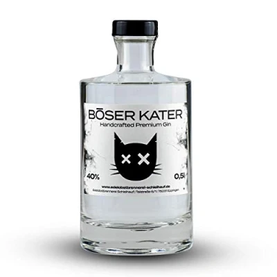 Abbildung von Böser Kater Premium Gin, mit Holunderblüten &amp; Cranberries, Für spannende Gin Tonic Cocktails, Die perfekte Geschenkidee, Handgemacht kleiner Auflage, 0,5l 40% Vol