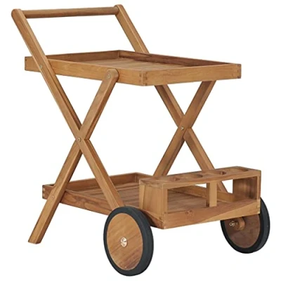Abbildung von vidaXL Teak Massiv Teewagen mit 4 Flaschenhalter Servierwagen Küchenwagen Küchentrolley Rollwagen Getränkewagen Allzweckwagen 54x82x83cm