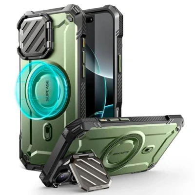 Abbildung von SupCase für iPhone 16 Pro Hülle mit Kameraschutz [Kompatibel MagSafe] Dünne Handyhülle Bumper Case Magnetische Schutzhülle Ständer [UB Mag XT] 6.3&#039;&#039; 2024 (Grün)