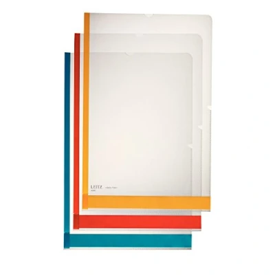 Abbildung von Leitz Desk Free Sichthüllen Set, 6 Stück, A4 Format, Farblos mit matter Oberfläche, Bunte Beschriftungsstreifen und Farbkante, 0,15 mm PP Folie, Dokumentenecht, 40803000