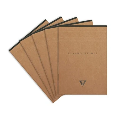 Abbildung von Clairefontaine 103636C Packung mit 5 Blöcke Flying Spirit, kopfseitig geleimt, DIN A5 70 Blatt abtrennbar, liniert, Braun Motiven sortiert, 1 Pack