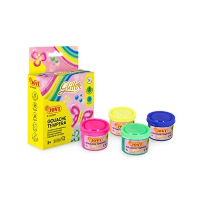 Abbildung von Jovi Plakatfarbe Glitter Tempera Set VE=6 Dosen a 55ml + Pinsel