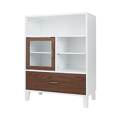 Abbildung von Elegant Home Fashions Tyler Holz Badezimmer Freistehender Aufbewahrungsschrank 33 cm x 66 86,8 Mit Schublade &amp; Regalen 2 Ton Weiß/Braun EHF F0010, White/Natural Wood, One Size