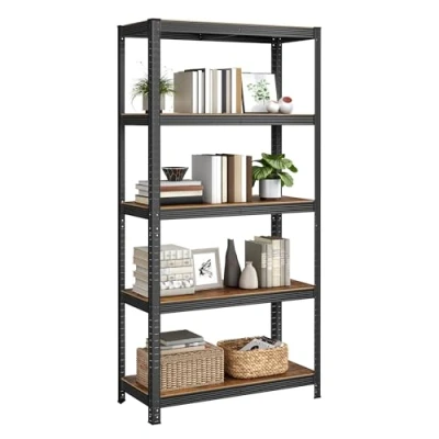 Abbildung von SONGMICS Standregal, Bücherregal, Lagerregal, 5 Ablagen, Küchenregal, Regal, 40 x 90 180 cm, bis 875 kg belastbar, verstellbare Industrie Design, vintagebraun schwarz GLR040B11