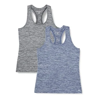 Abbildung von Amazon Essentials Damen Leichtes Racerback Tanktop Aus Schnelltrocknendem Funktionsstretch (Auch In Plus Size Erhältlich), 2er Pack, Schwarz Heide/Marineblau Heidekraut, XL