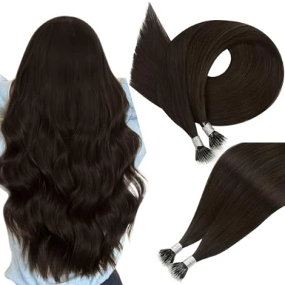Abbildung von Easyouth Nano Keratin Echtes Menschliches Haar 50 cm Stück 50g Farbe Dunkelstes Braun Individuell Tips Haarverlangerung #2