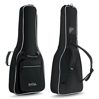 Abbildung von Rocktile Gitarrentasche Klassik 1/2 Größe (Gigbag mit weicher Polsterung, inkl. 2 Fronttaschen für Noten/Zubehör), Ergonomisch geformter Komfort Griff