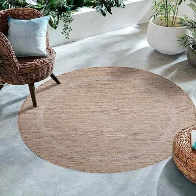 Abbildung von SIMPEX24 Outdoorteppich Unicolor Einfarbig, Rund, Höhe: 5 mm, Rund Outdoor Teppich Wetterfest Balkon Küchenteppich Flachgewebe