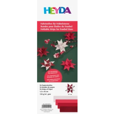 Abbildung von Heyda Faltstreifen Set für Fröbelsterne 1,5 x 45 cm rot