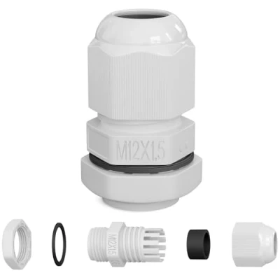 Abbildung von hb digital 1х Kabelverschraubung M12 für 3 6,5mm Kabeldurchmesser IP68 staub &amp; wasserdicht mit Gummidichtung Gegenmutter Klemmlamellen Stopfbuchse Isolation Kabeleinführung Weiss