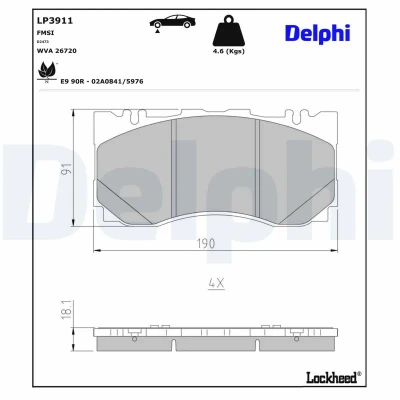 Abbildung von DELPHI LP3911 Bremsbelagsatz für Verschleißwarnanzeige vorbereitet MERCEDES BENZ: C Klasse T Modell, Limousine