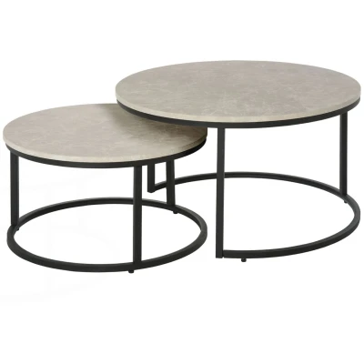Abbildung von HOMCOM Couchtisch 2er Set Beistelltisch mit Metallgestell stapelbar (Sofatisch, 2 St., Kaffeetisch), für Wohnzimmer, Schlafzimmer, Grau
