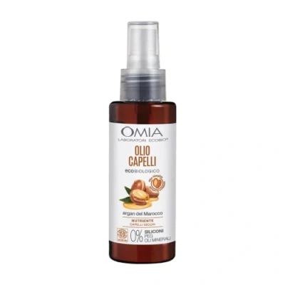 Abbildung von Omia Bio Haaröl mit Arganöl aus Marokko, für trockenes, stumpfes und brüchiges Haar, pflegende restrukturierende Wirkung, silikonfrei, dermatologisch getestet 100 ml Flasche
