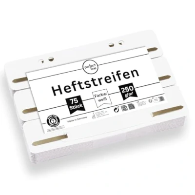 Abbildung von perfect line 75 Heftstreifen Pappe, recycling Karton, 250 g/m², Farbe Weiß, Made in Germany, Blauer Engel zertifiziert