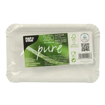Abbildung von PAPSTAR Einwegteller 250 Pappteller &quot;pure&quot; eckig 11x17,5cm Kuchenpappe weiß