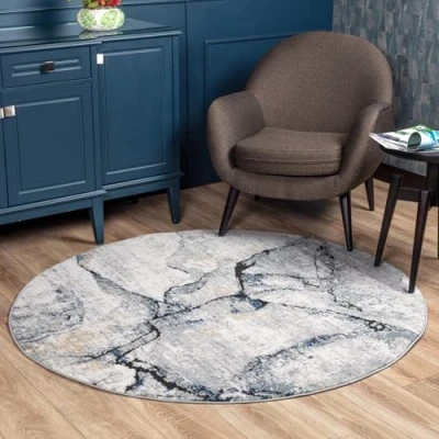 Abbildung von Surya Teppich &quot;Abstract&quot;, rund, 10 mm Höhe, Moderner Designerteppich in Marmor Optik, Kurzflor Wohnzimmerteppich