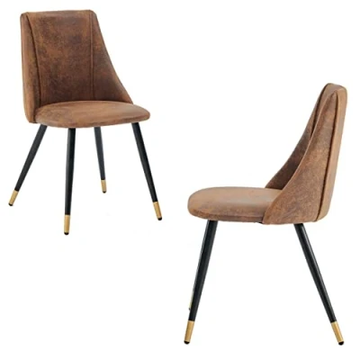 Abbildung von MEUBLE COSY Esszimmerstühle 2er Set Küchenstühle Ergonomisch Wohnzimmerstuhl Retro Sessel mit Rückenlehne Sitzfläche aus Vintage Künstlich Wildleder Metallbeine, Braun + Goldfarben, 52.5x49.5x83cm