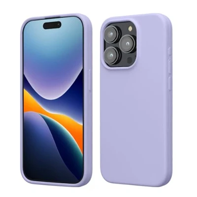 Abbildung von kwmobile Hülle für das iPhone 15 Pro Silikon Handy Case stoßfeste Handyhülle mit weicher Oberfläche Lavendel