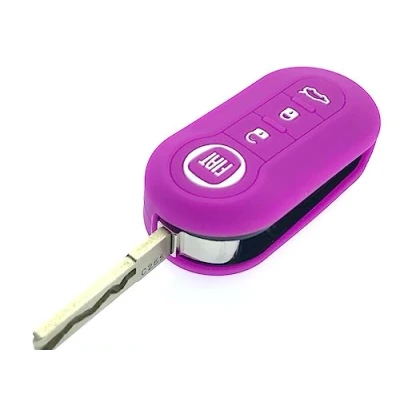 Abbildung von Nordecco Silikon Schlüsselhülle passend für Fiat 500C 500 500L Abarth Grande Punto Brava Panda Stilo Linea 3 Tasten (Lila Fuchsia)