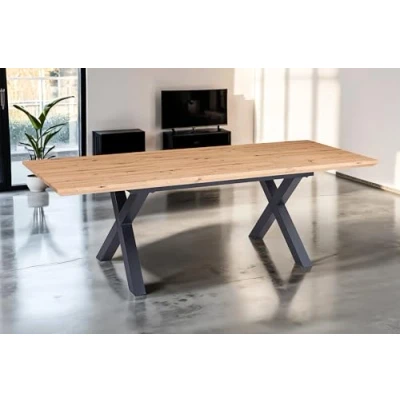 Abbildung von SAM Esstisch 160x90 cm Bird, MDF Tischplatte mit Eiche Optik, Ausziehtisch, Schweizer Kante, Tischbeine in X Form, Schmetterlingsauszug (2X 40 Platten), ausziehbarer Esszimmertisch auf 240