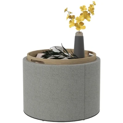 Abbildung von HOMCOM Sitzbank Ottomane Runder Sitzhocker mit Stauraum, Klappdeckel (Polsterhocker, 1 St., Hocker), für Wohnzimmer, Schlafzimmer, Grau, Ø56 x 42 cm