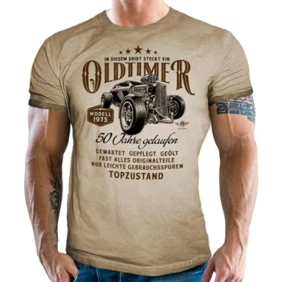 Abbildung von LOBO NEGRO® T Shirt als Geschenk für Männer zum 50. Oldtimer Modell 1974